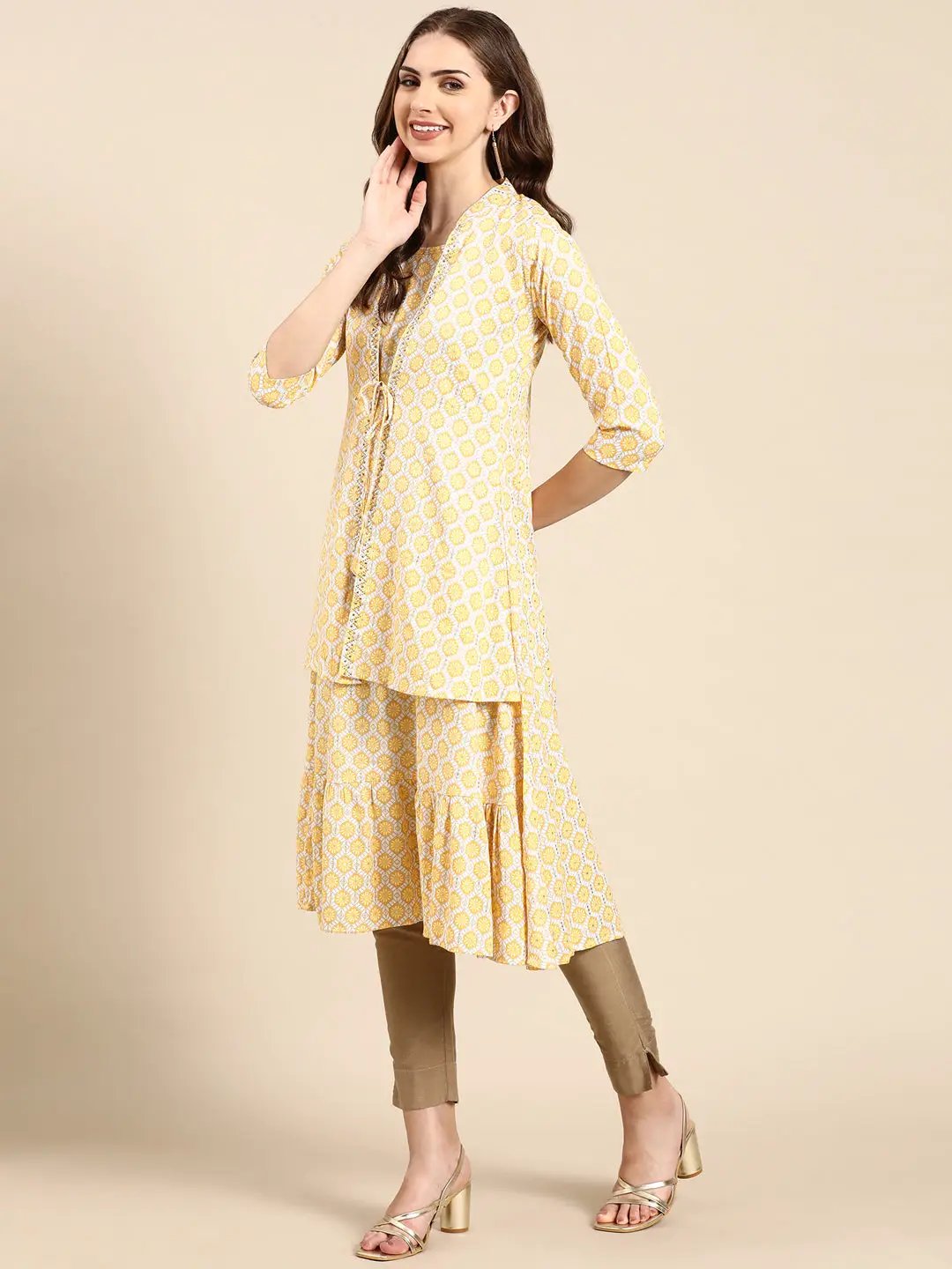 Women's Yellow Geometrical A-Line Kurta