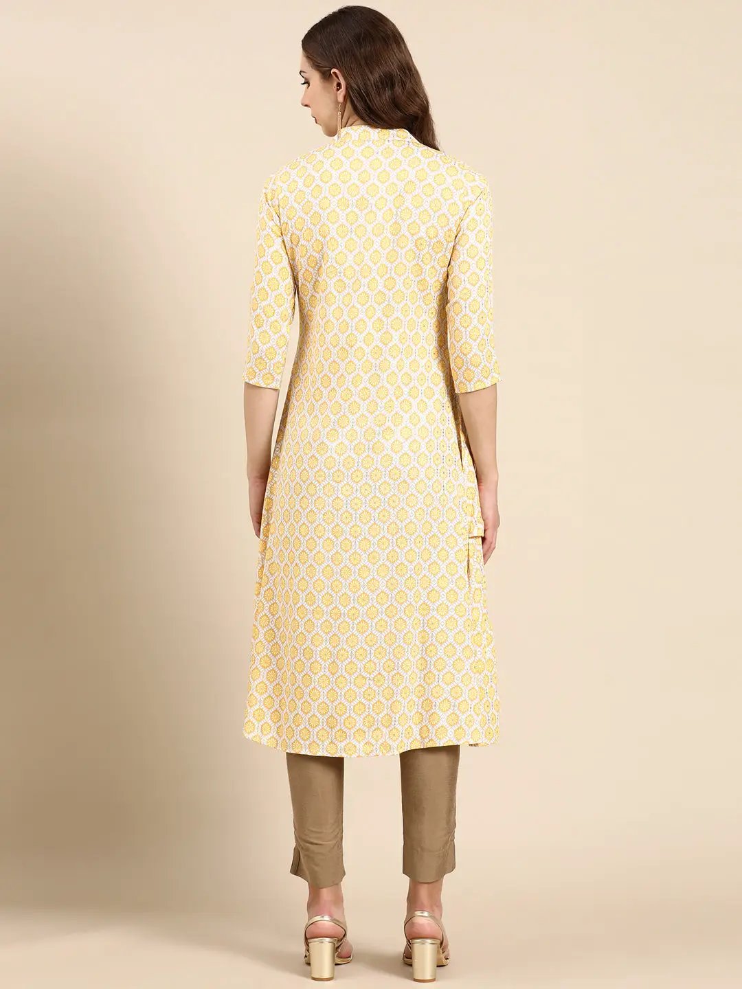 Women's Yellow Geometrical A-Line Kurta