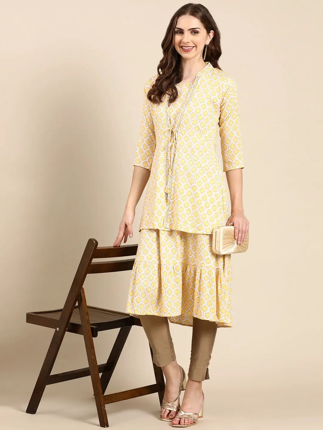 Women's Yellow Geometrical A-Line Kurta