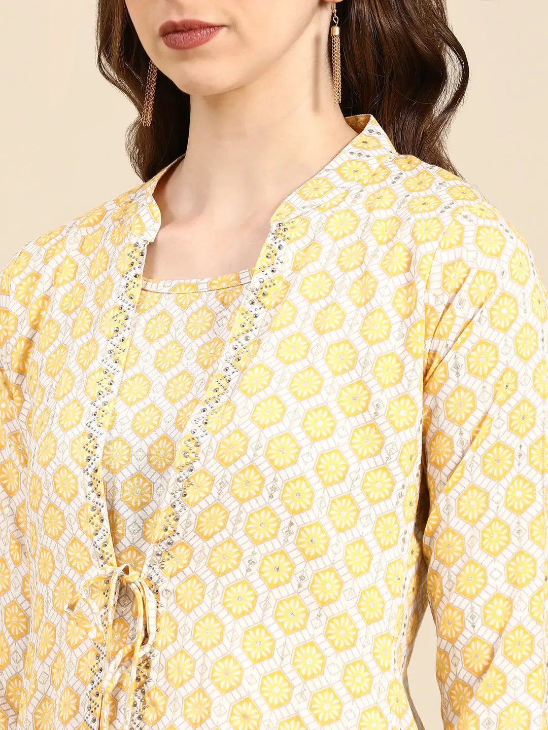 Women's Yellow Geometrical A-Line Kurta