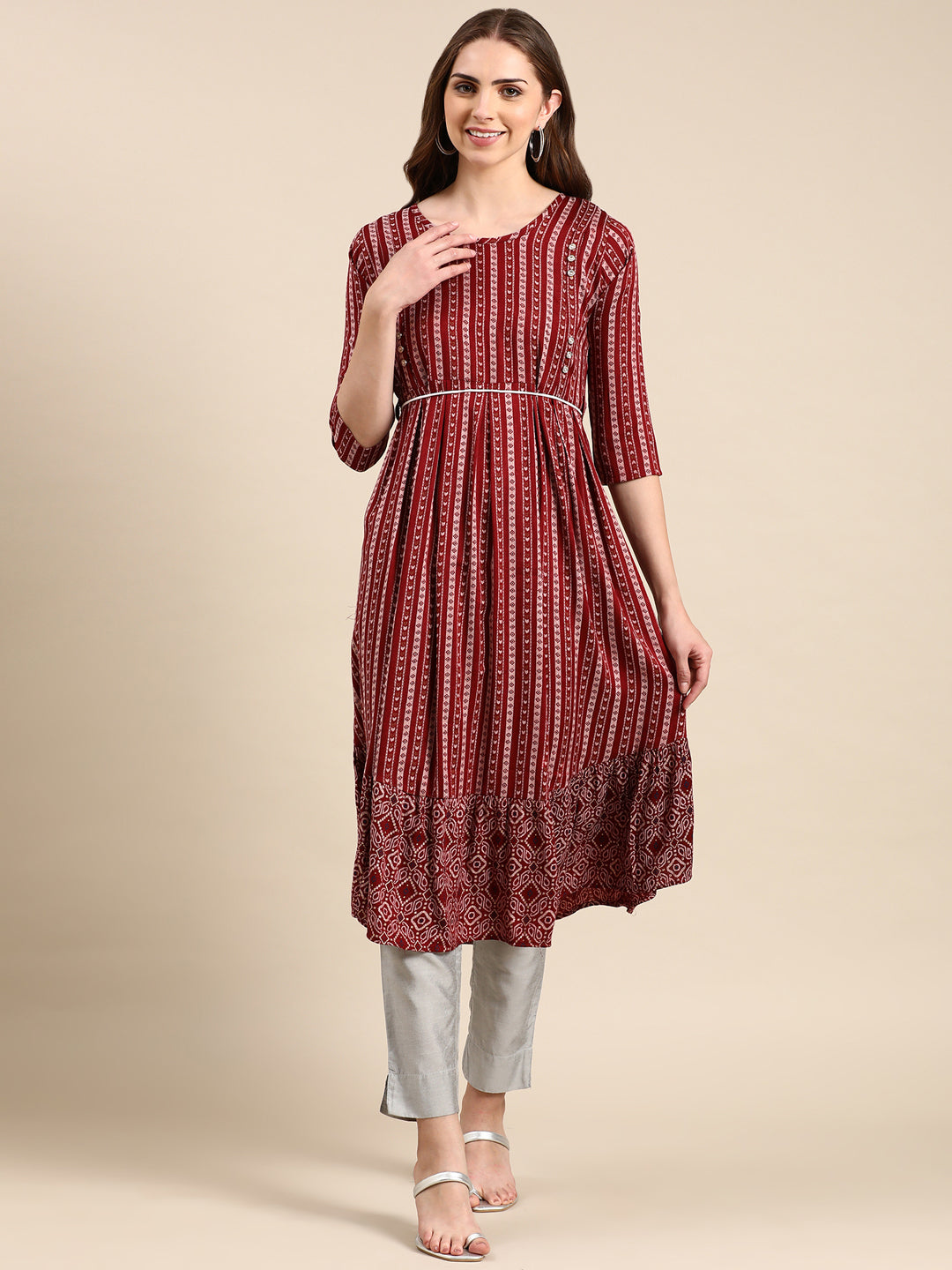 Women's Maroon Printed Anarkali Kurta