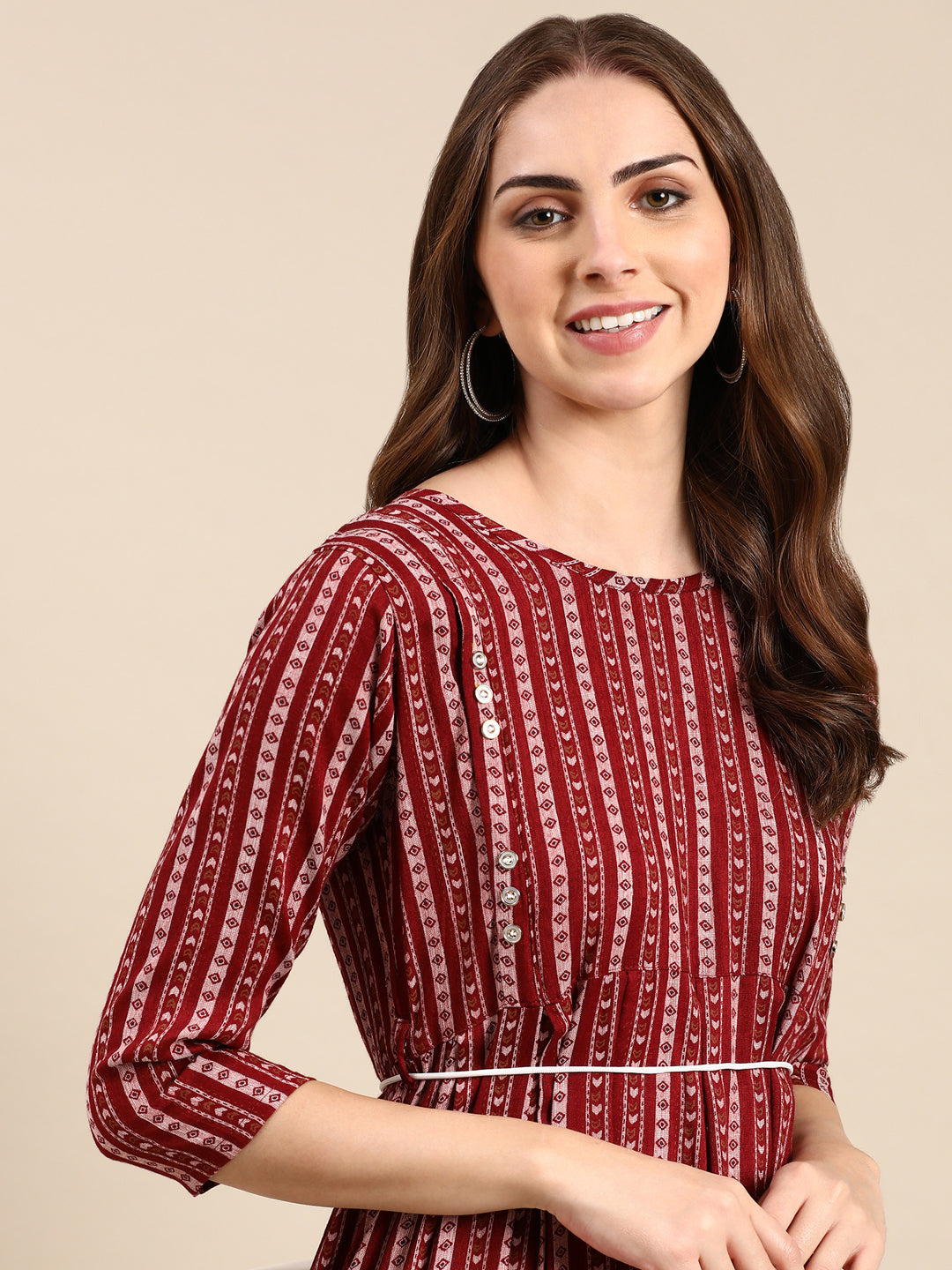 Women's Maroon Printed Anarkali Kurta