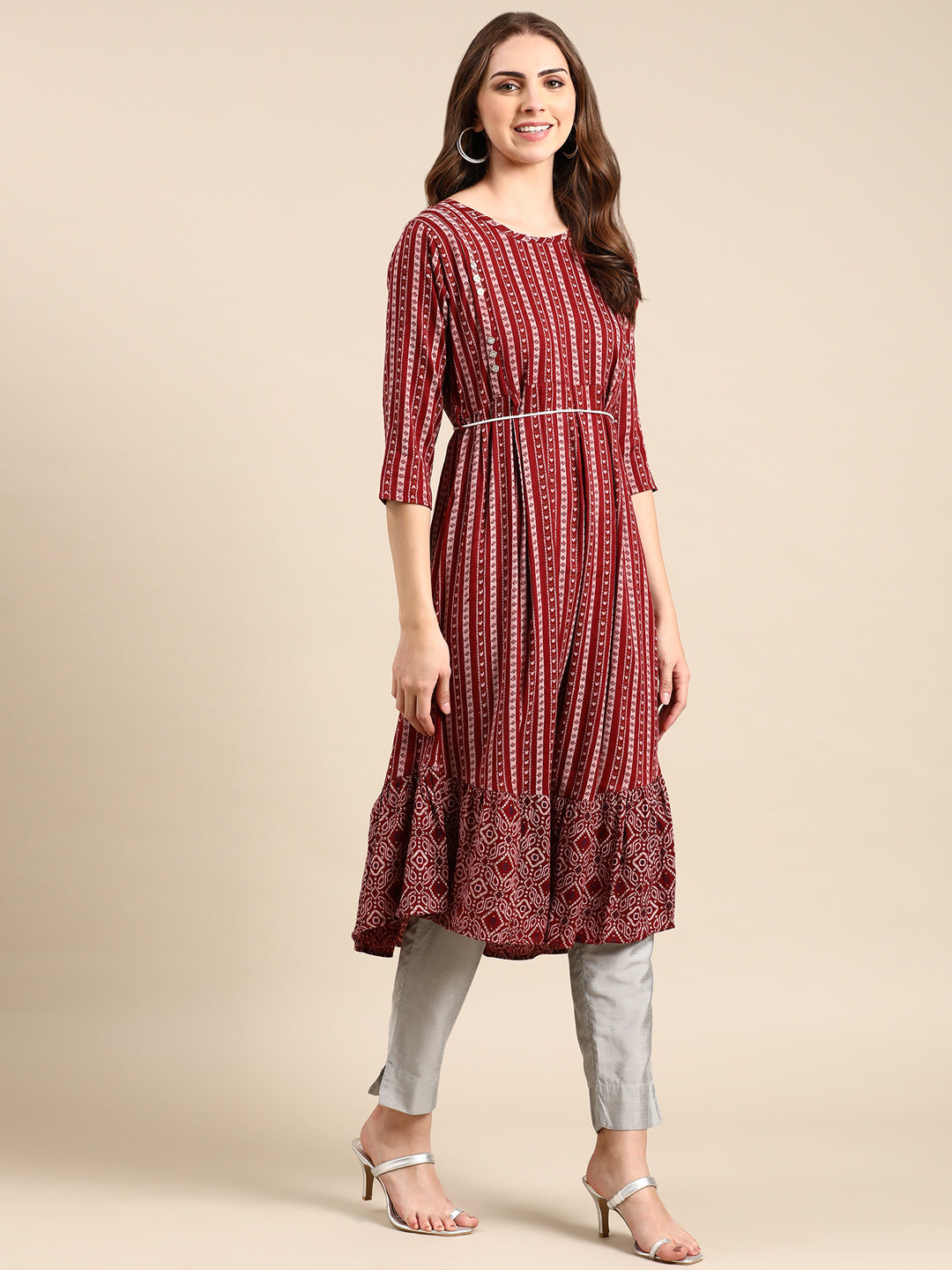 Women's Maroon Printed Anarkali Kurta