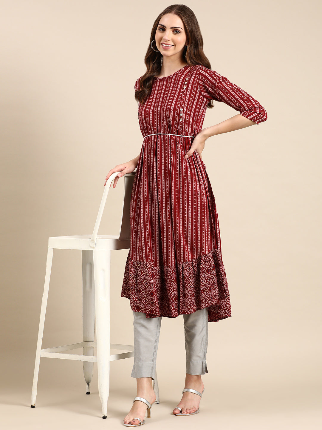 Women's Maroon Printed Anarkali Kurta