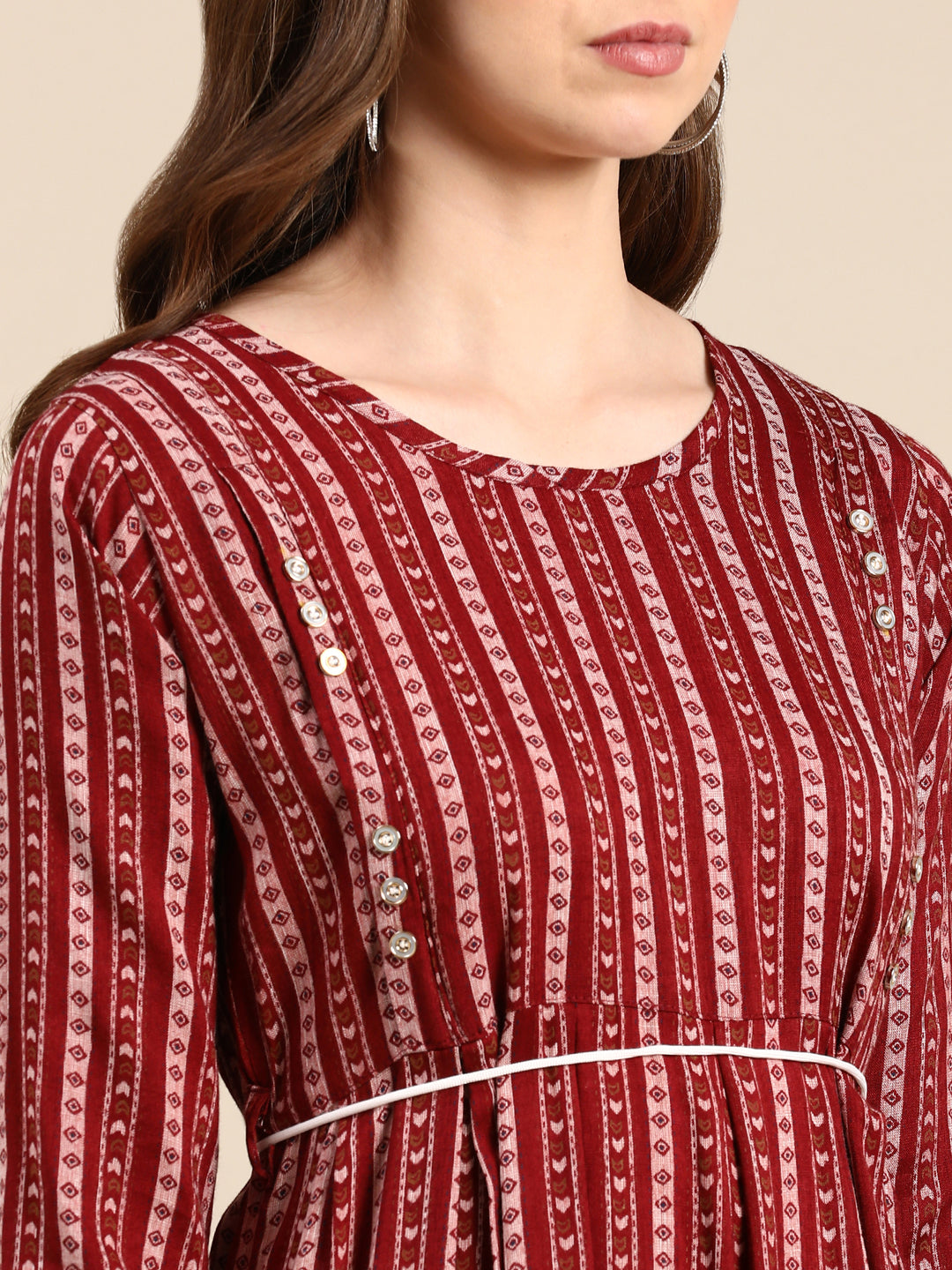 Women's Maroon Printed Anarkali Kurta