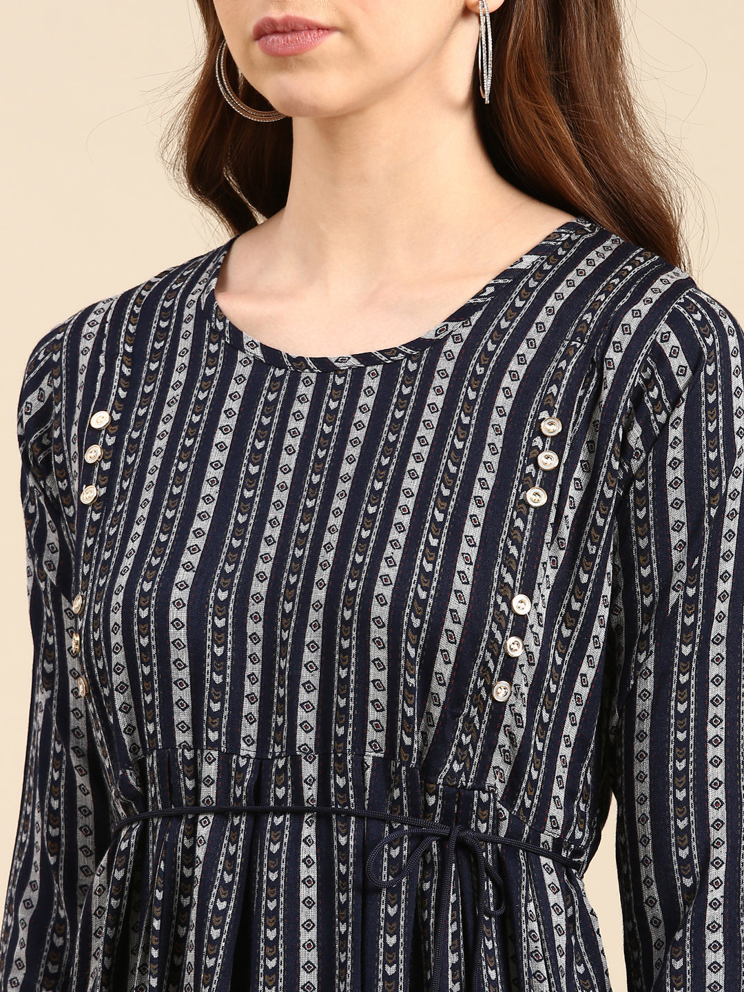 Women's Navy Blue Printed Anarkali Kurta