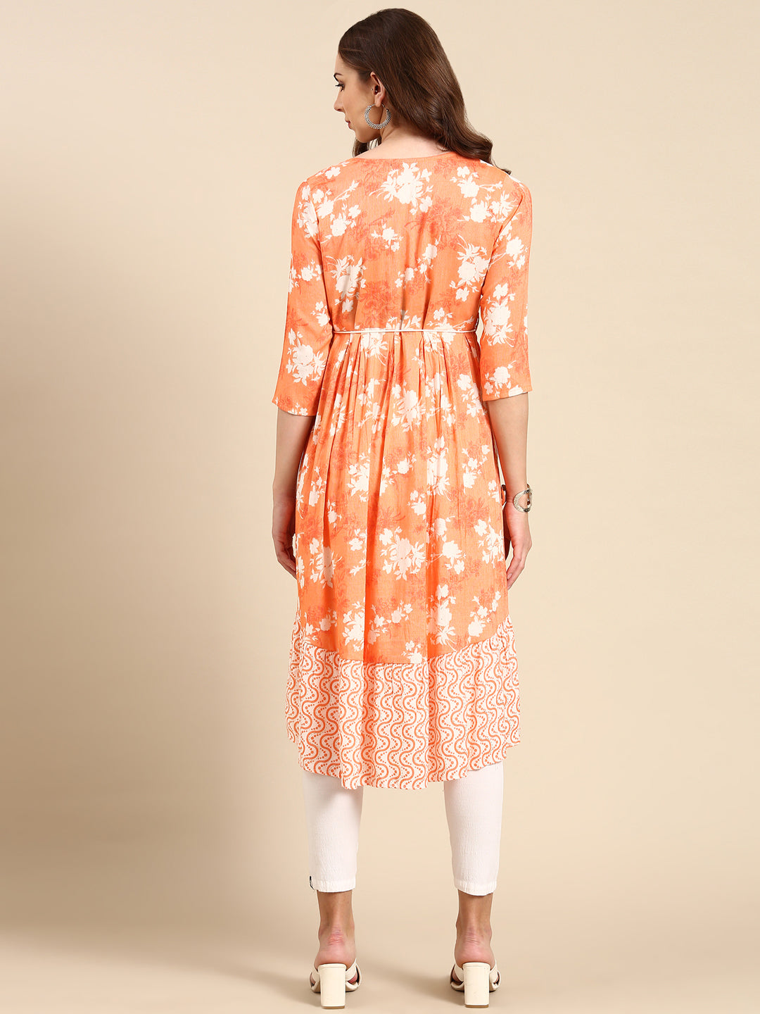 Women's Orange Printed Anarkali Kurta