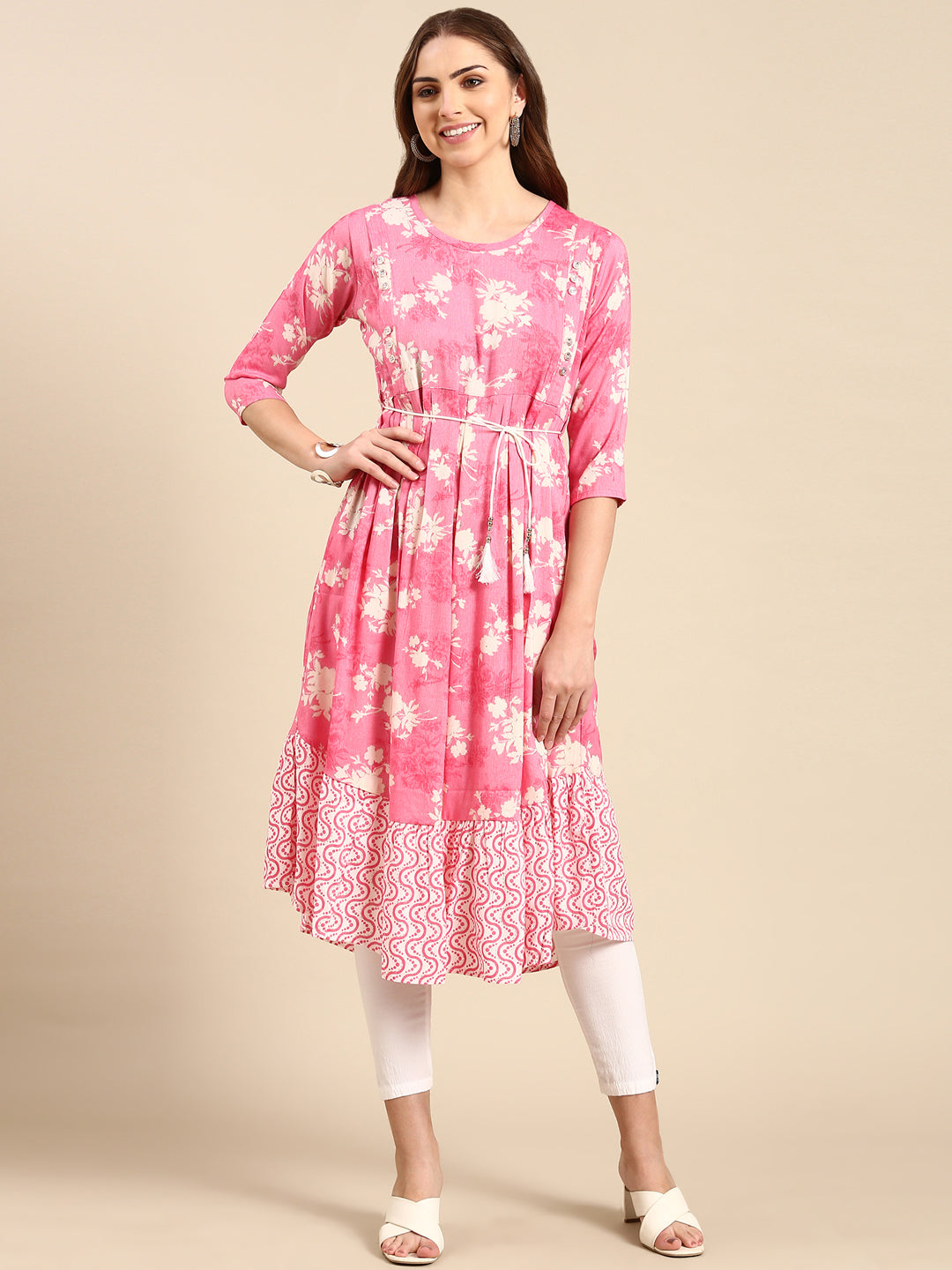 Women's Pink Printed Anarkali Kurta