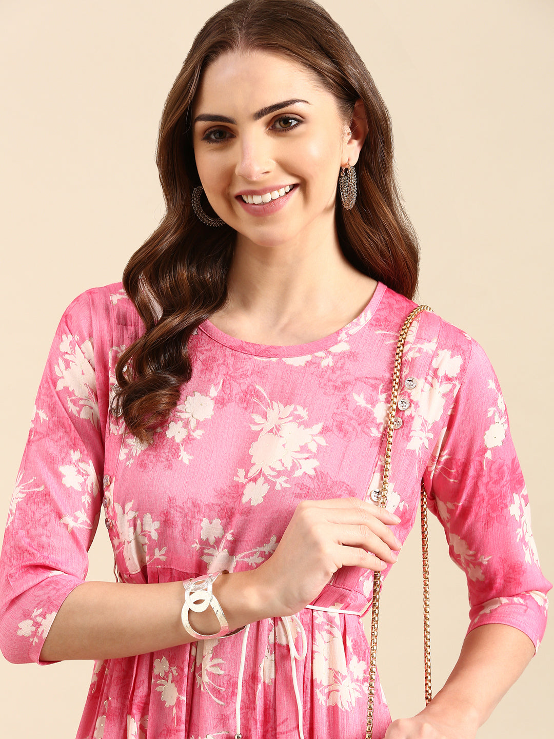 Women's Pink Printed Anarkali Kurta