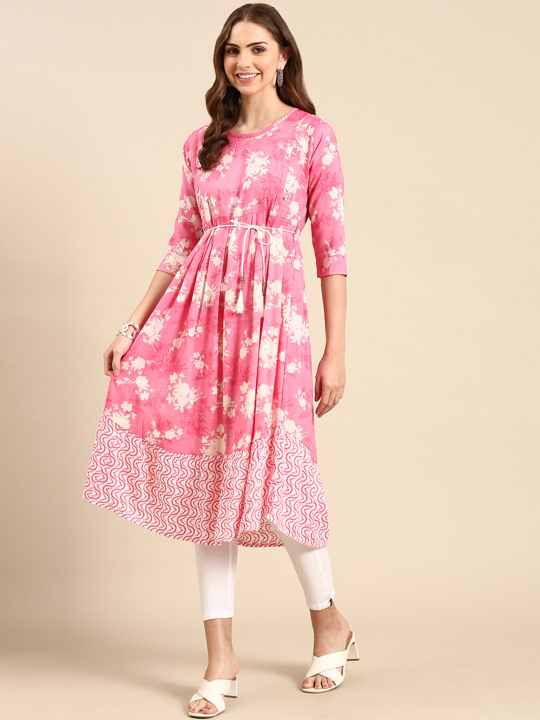 Women's Pink Printed Anarkali Kurta