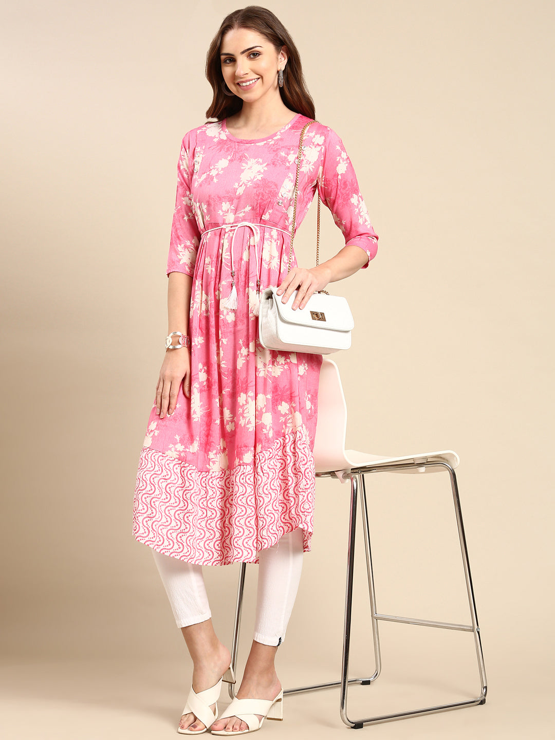 Women's Pink Printed Anarkali Kurta