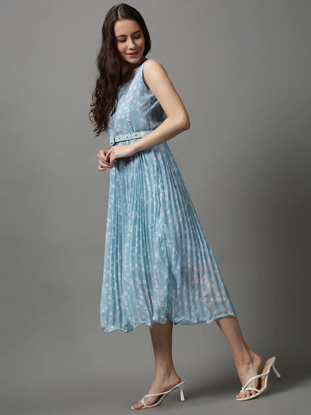 Women's Blue Printed A-Line Dress