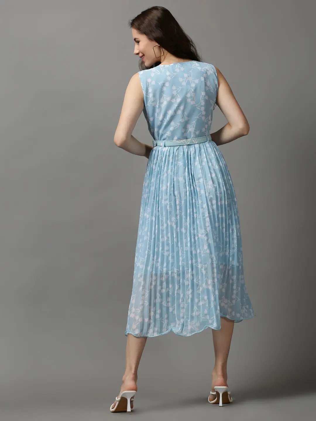 Women's Blue Printed A-Line Dress