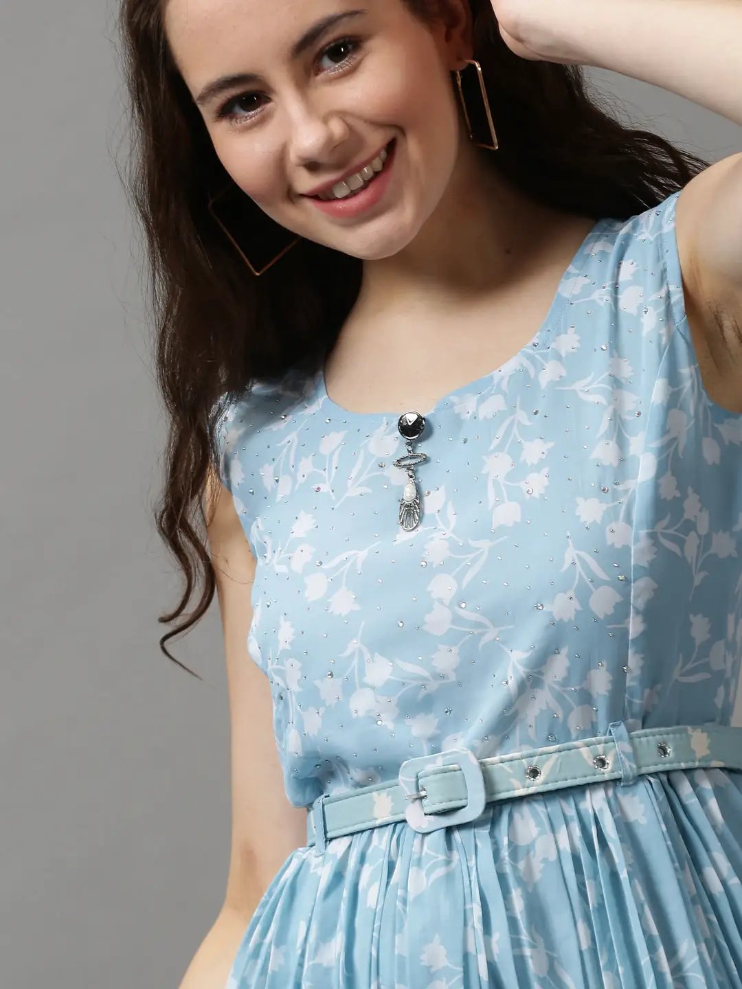 Women's Blue Printed A-Line Dress