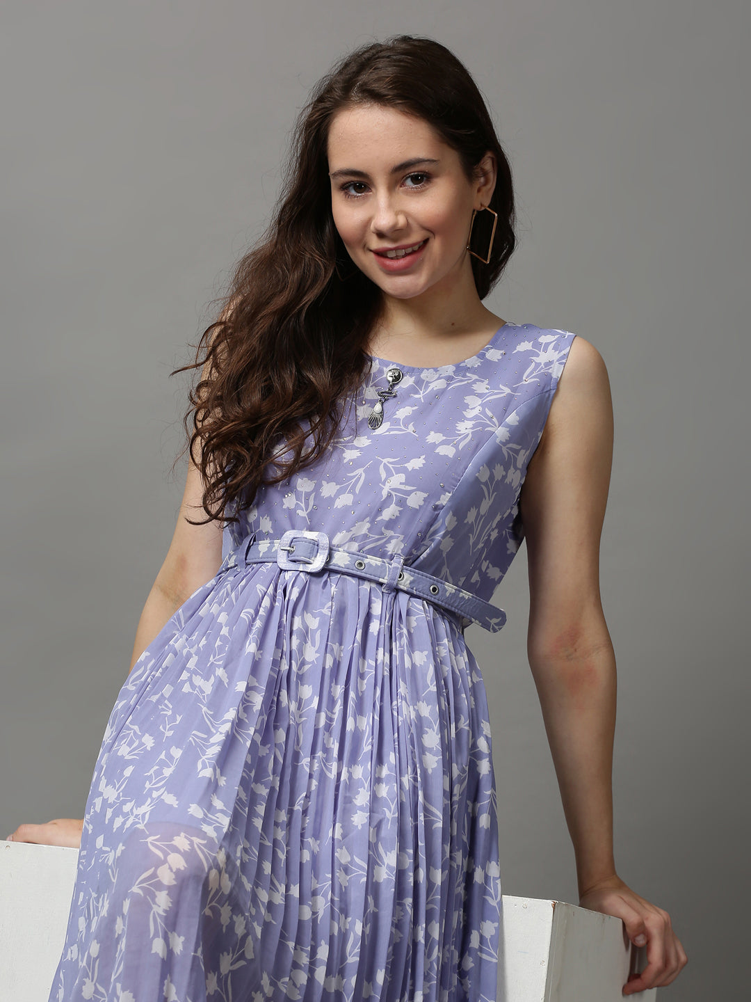 Women's Lavender Printed A-Line Dress