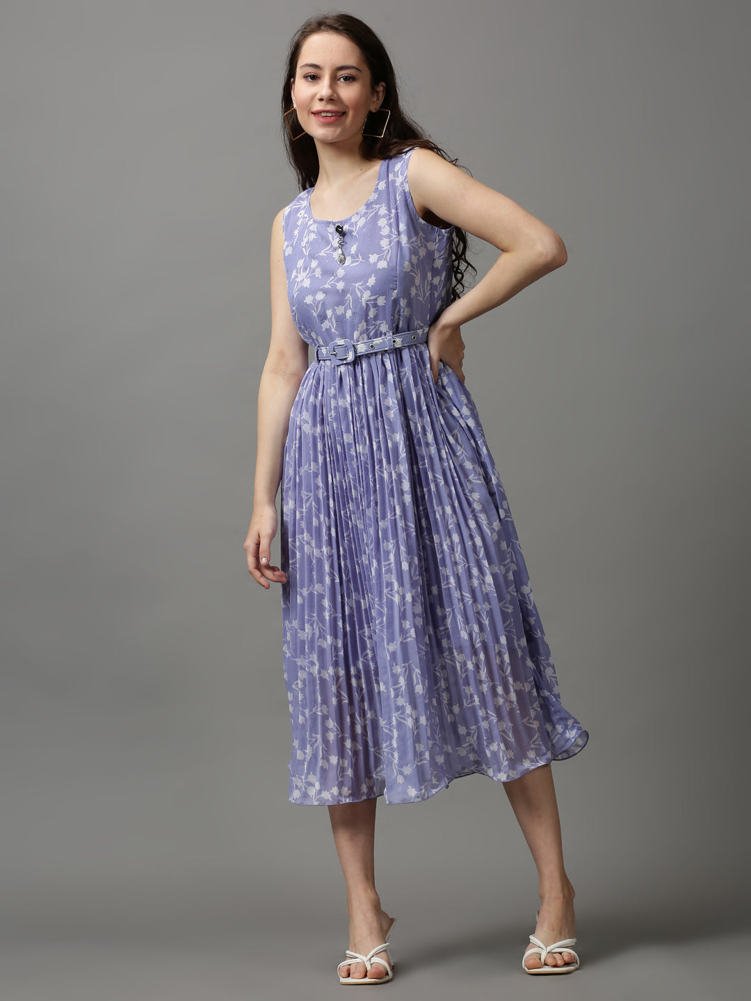 Women's Lavender Printed A-Line Dress