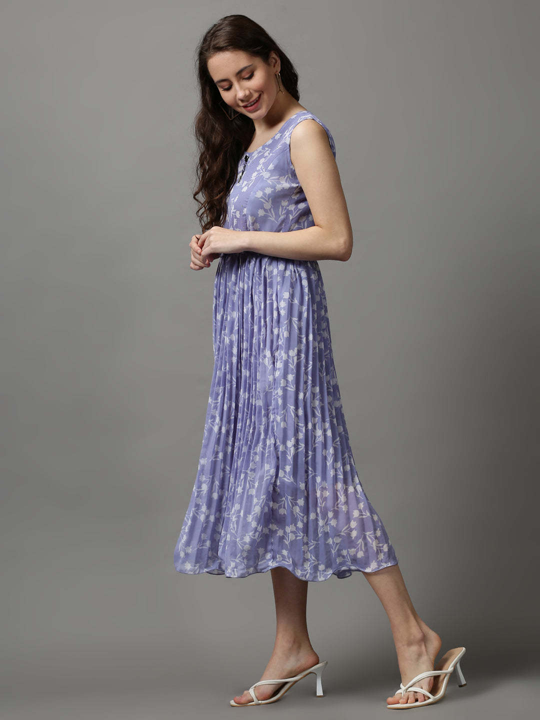 Women's Lavender Printed A-Line Dress