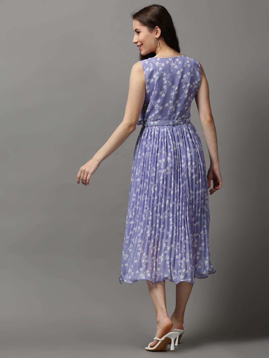 Women's Lavender Printed A-Line Dress