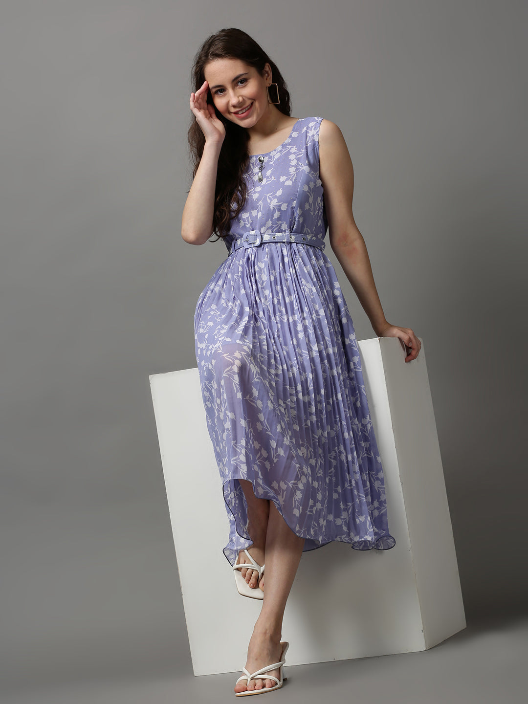 Women's Lavender Printed A-Line Dress