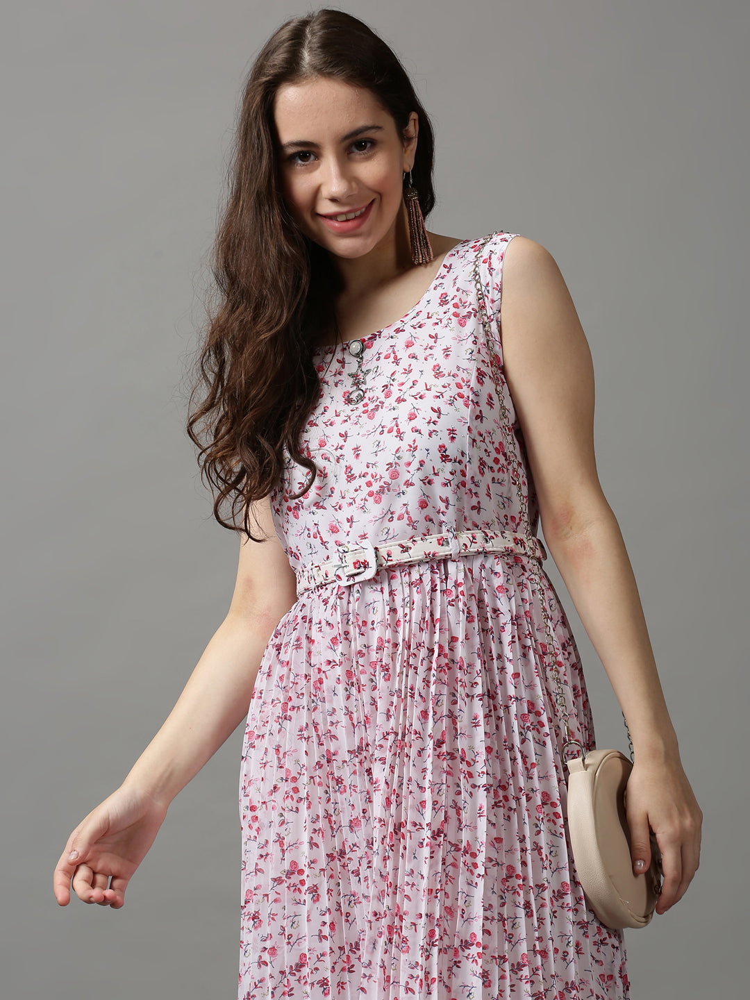 Women's White Printed A-Line Dress