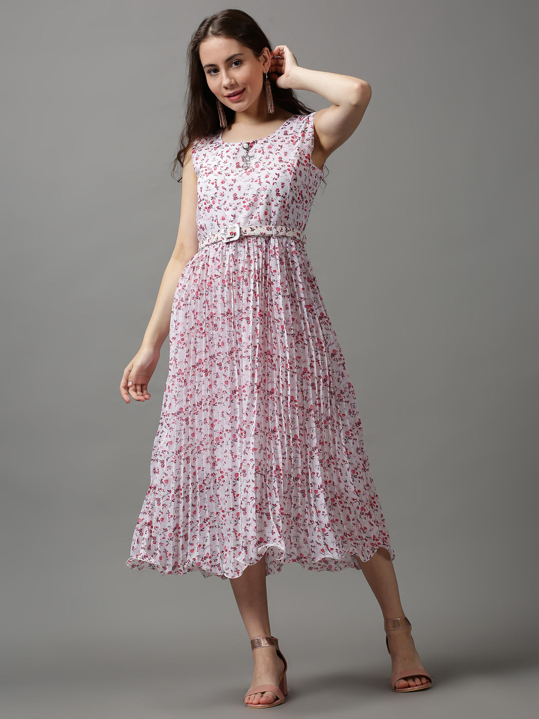 Women's White Printed A-Line Dress