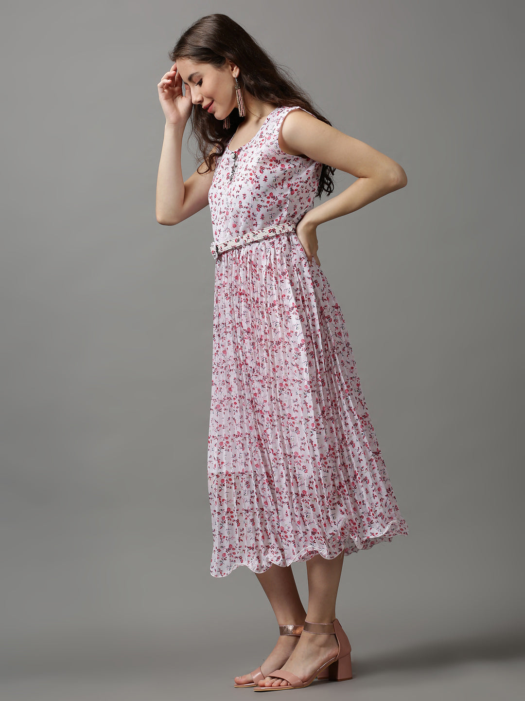 Women's White Printed A-Line Dress