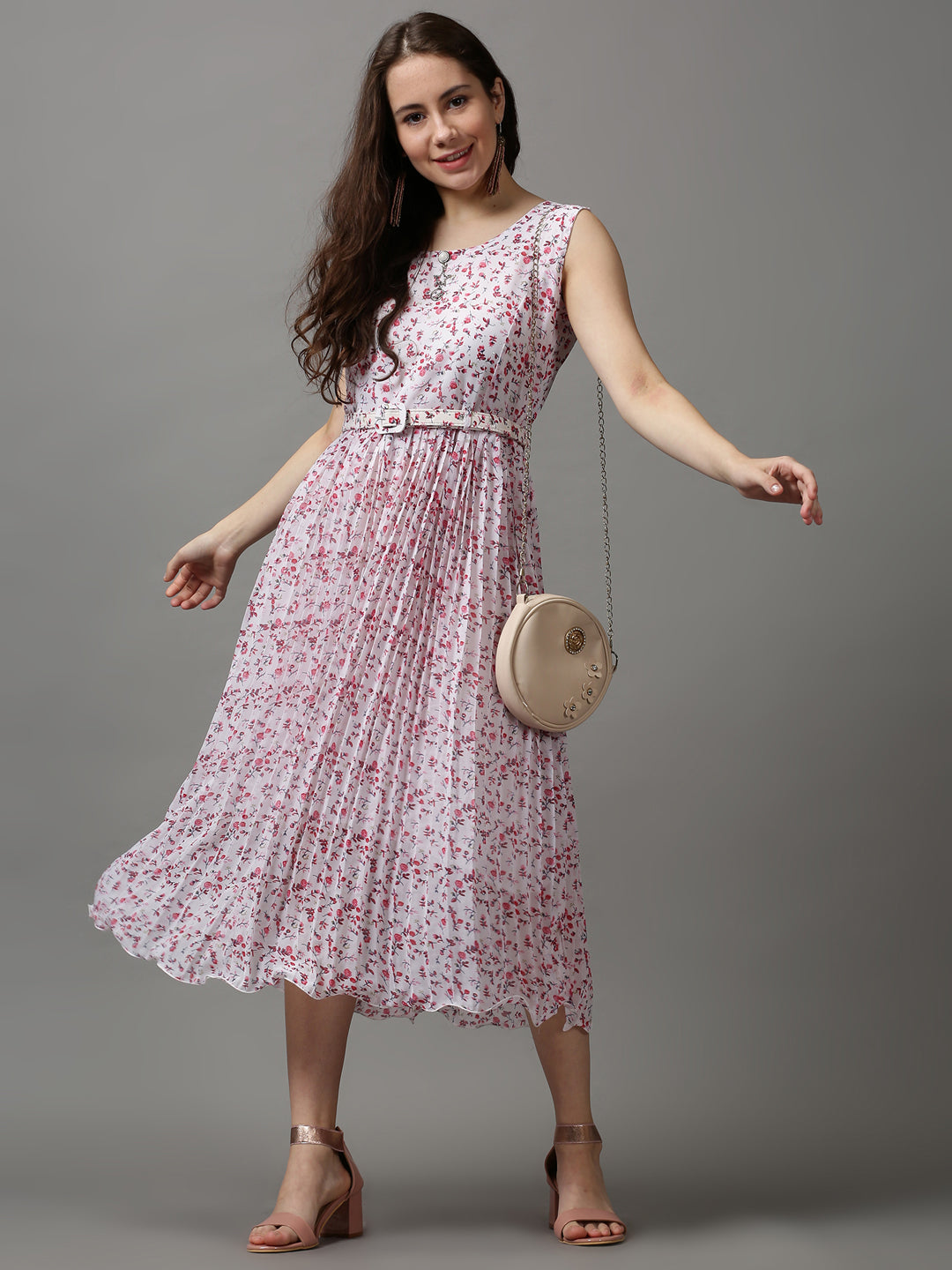 Women's White Printed A-Line Dress