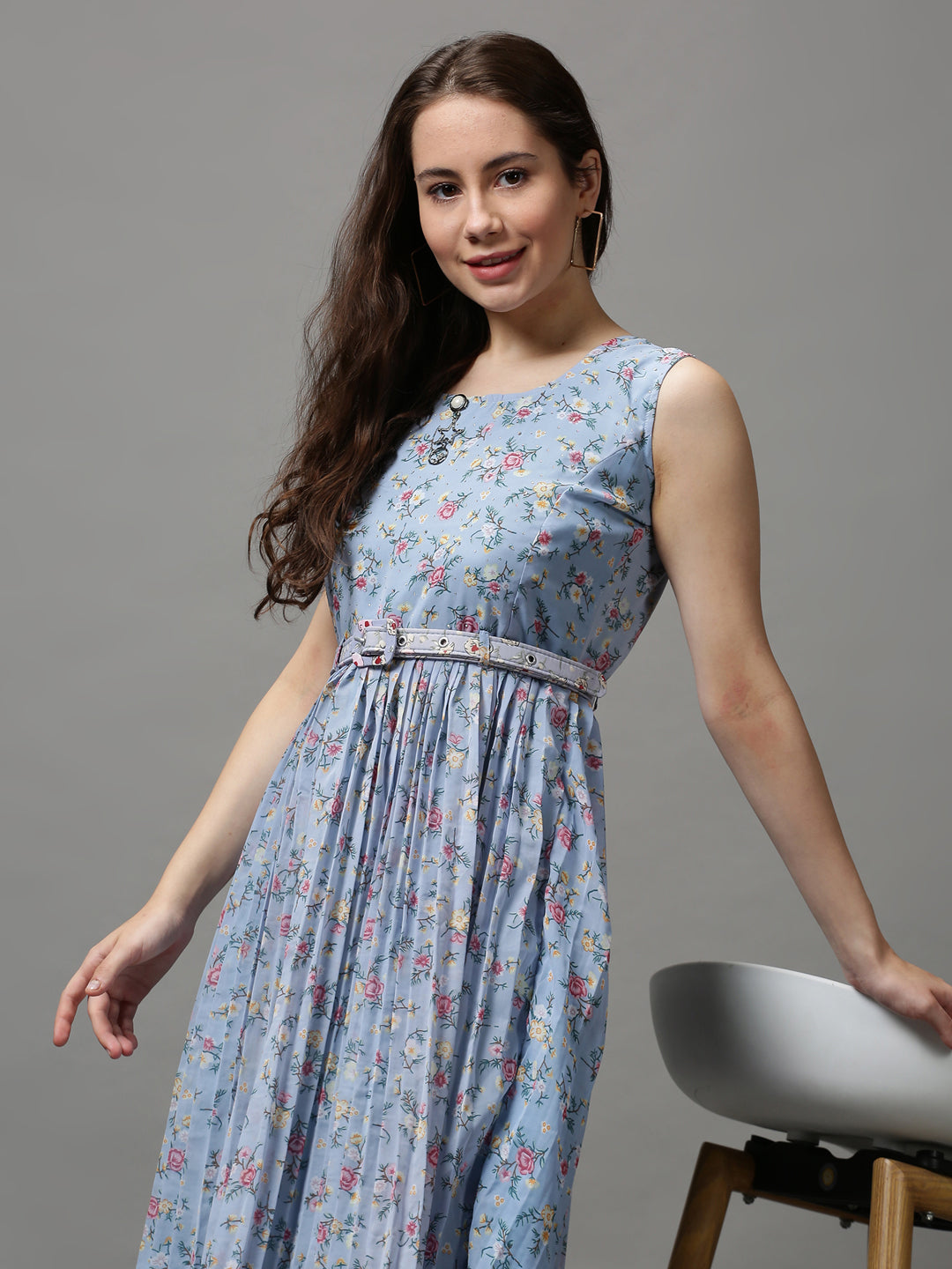 Women's Blue Printed A-Line Dress