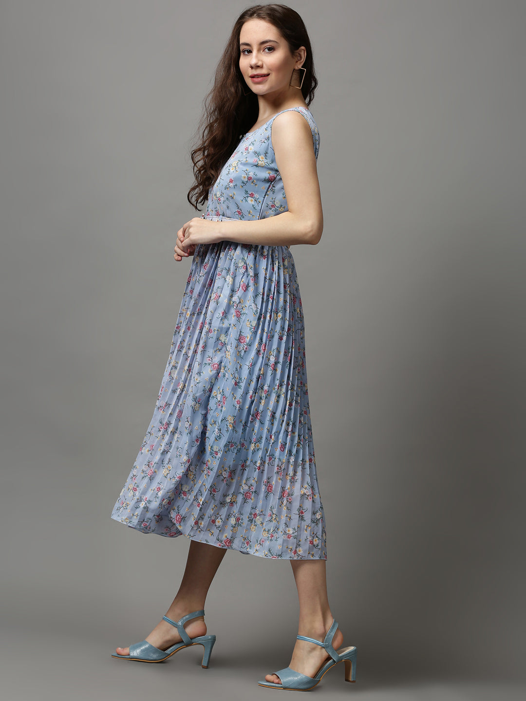 Women's Blue Printed A-Line Dress