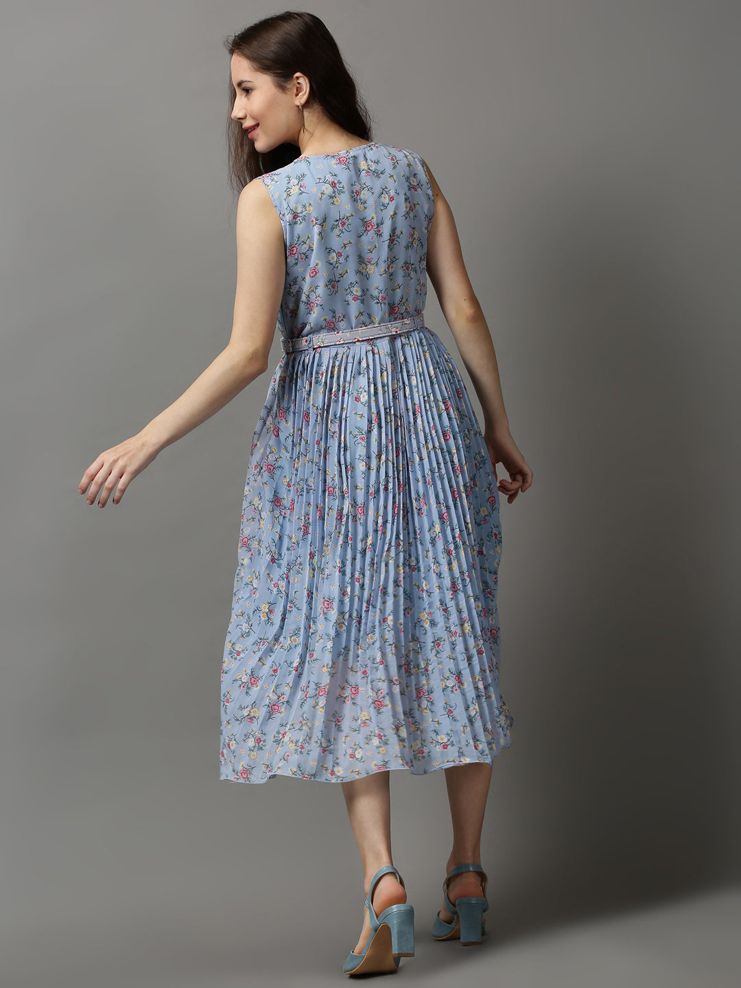 Women's Blue Printed A-Line Dress