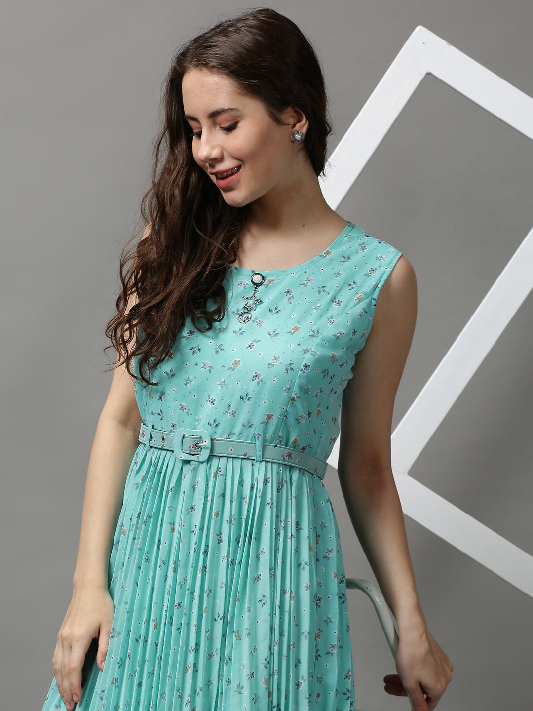 Women's Green Printed A-Line Dress