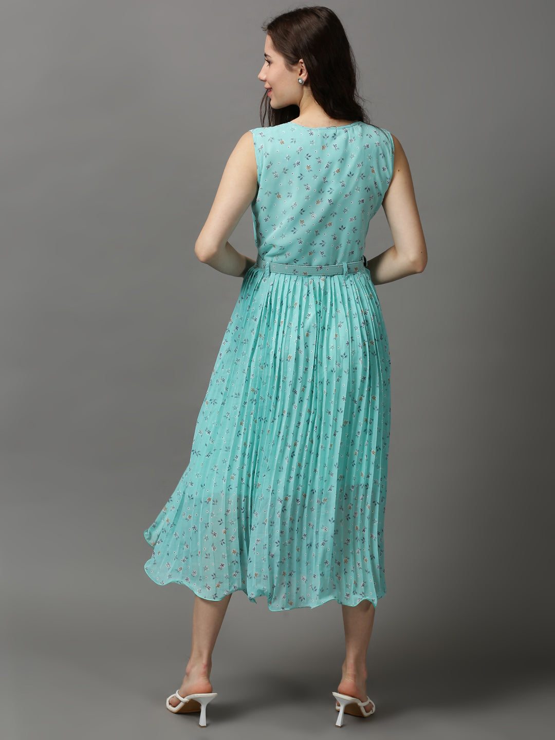 Women's Green Printed A-Line Dress