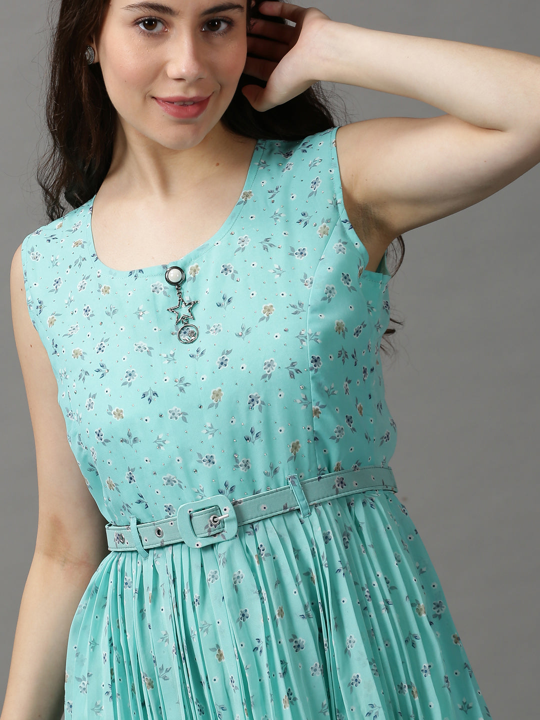 Women's Green Printed A-Line Dress