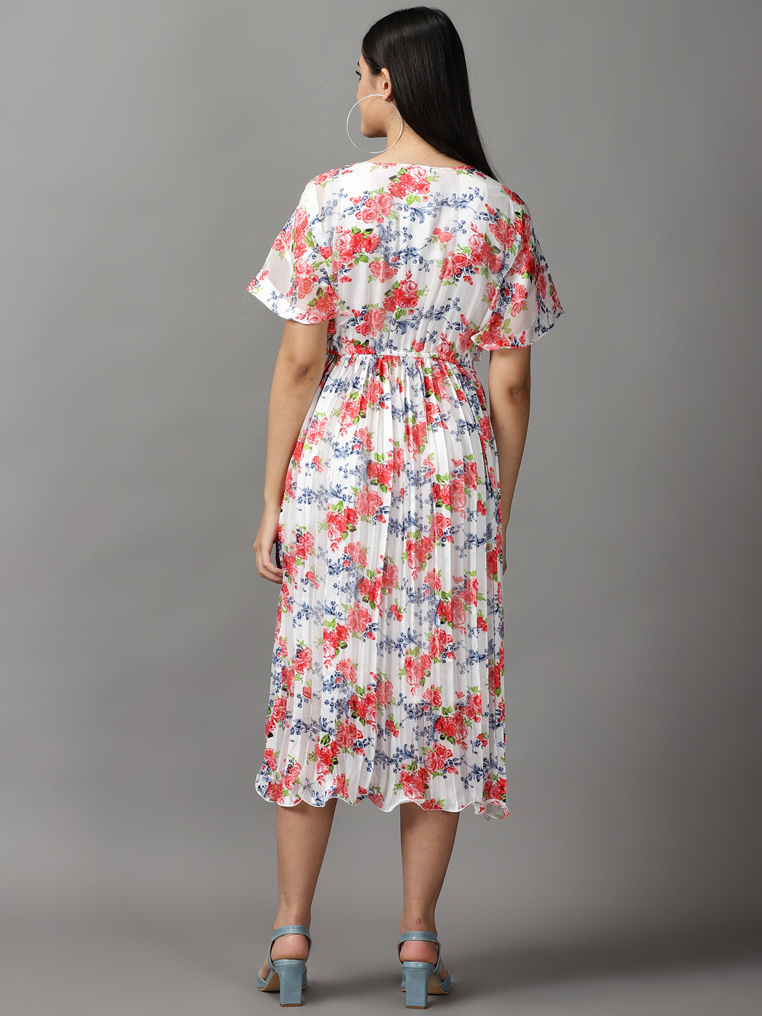 Women's White Floral Fit and Flare Dress