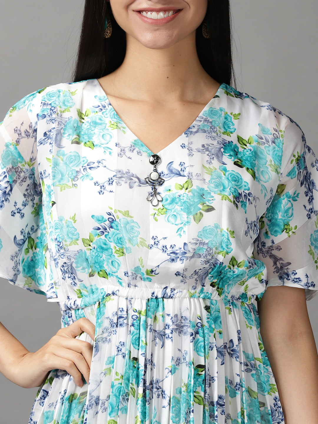 Women's White Floral Fit and Flare Dress