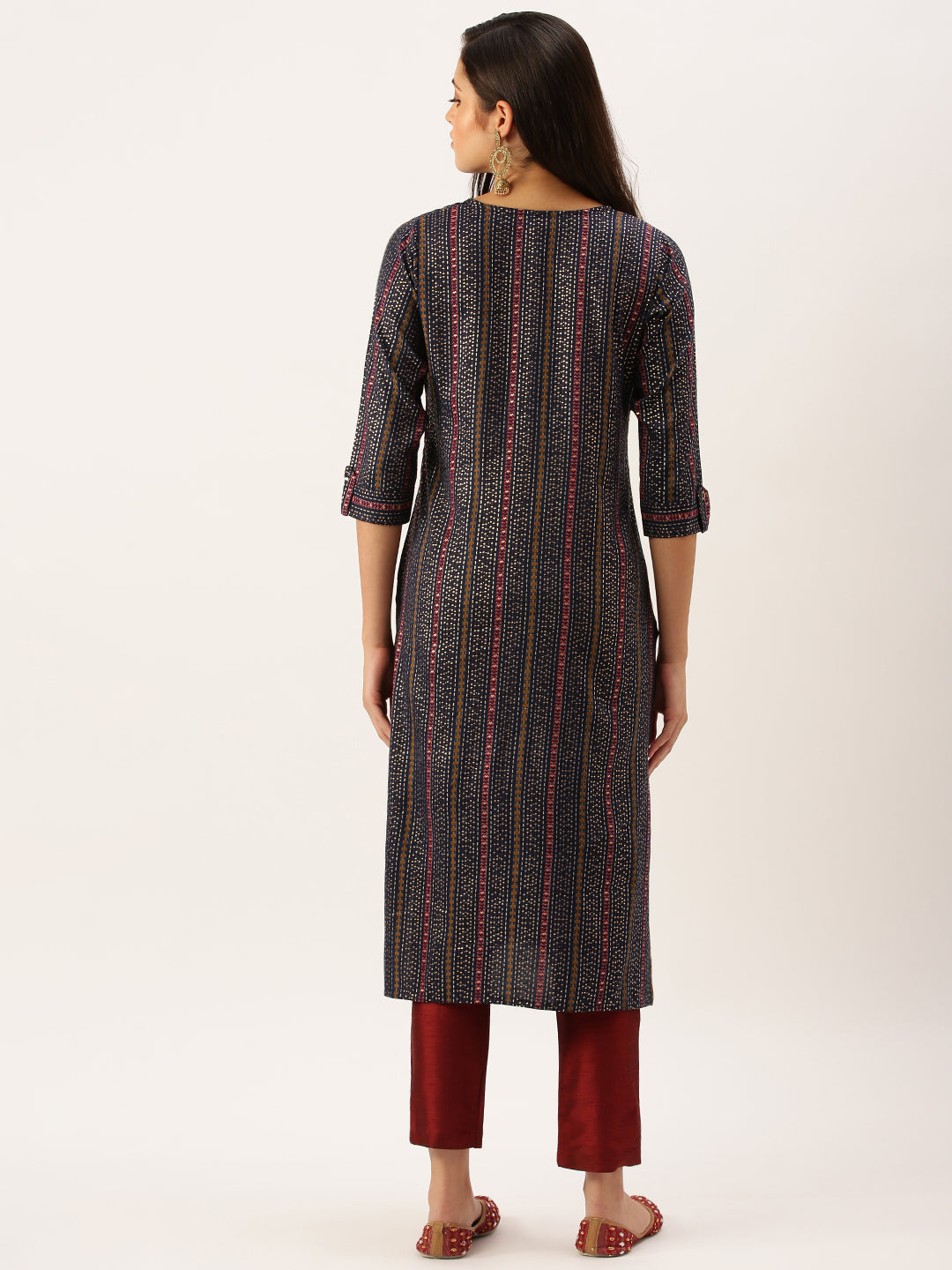 Women's Navy Blue Geometrical Straight Kurta