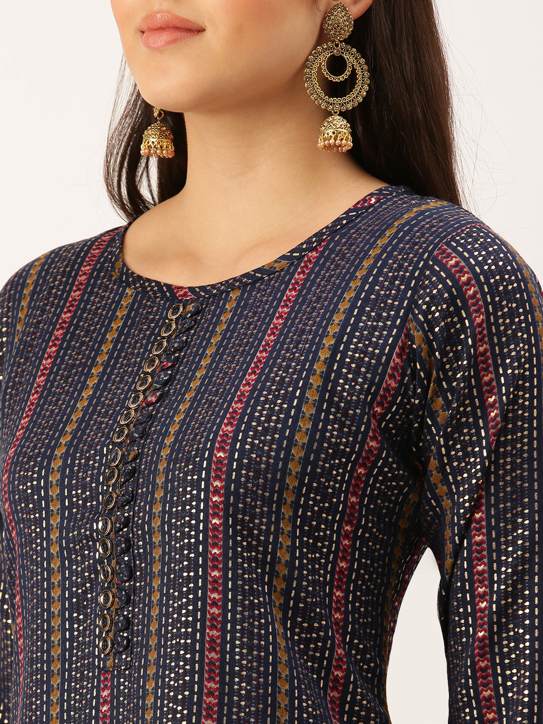 Women's Navy Blue Geometrical Straight Kurta