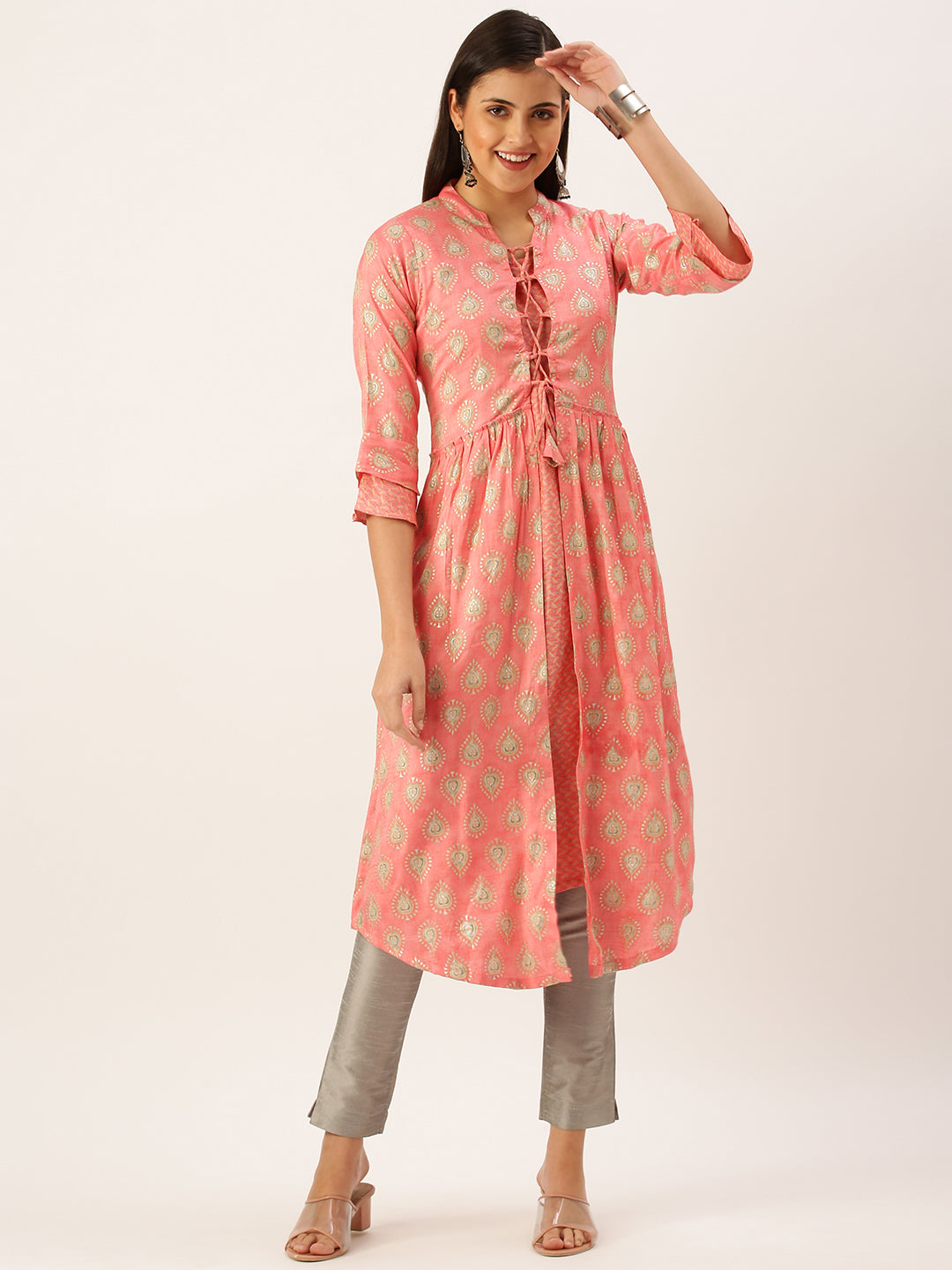 Women's Peach Paisley A-Line Kurta