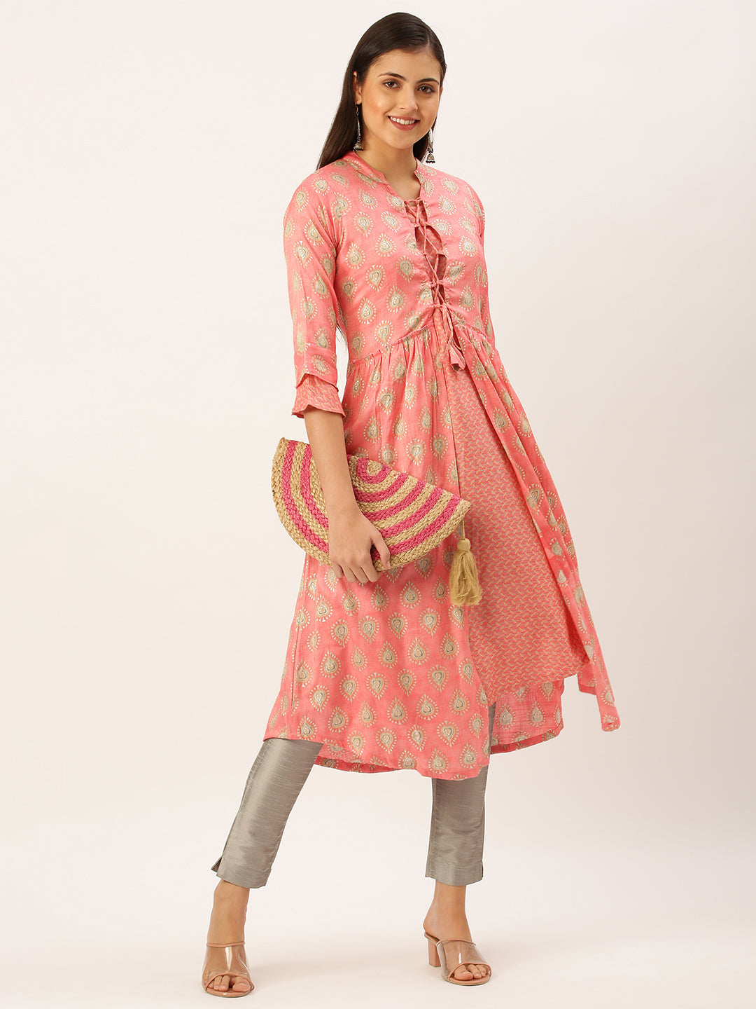 Women's Peach Paisley A-Line Kurta