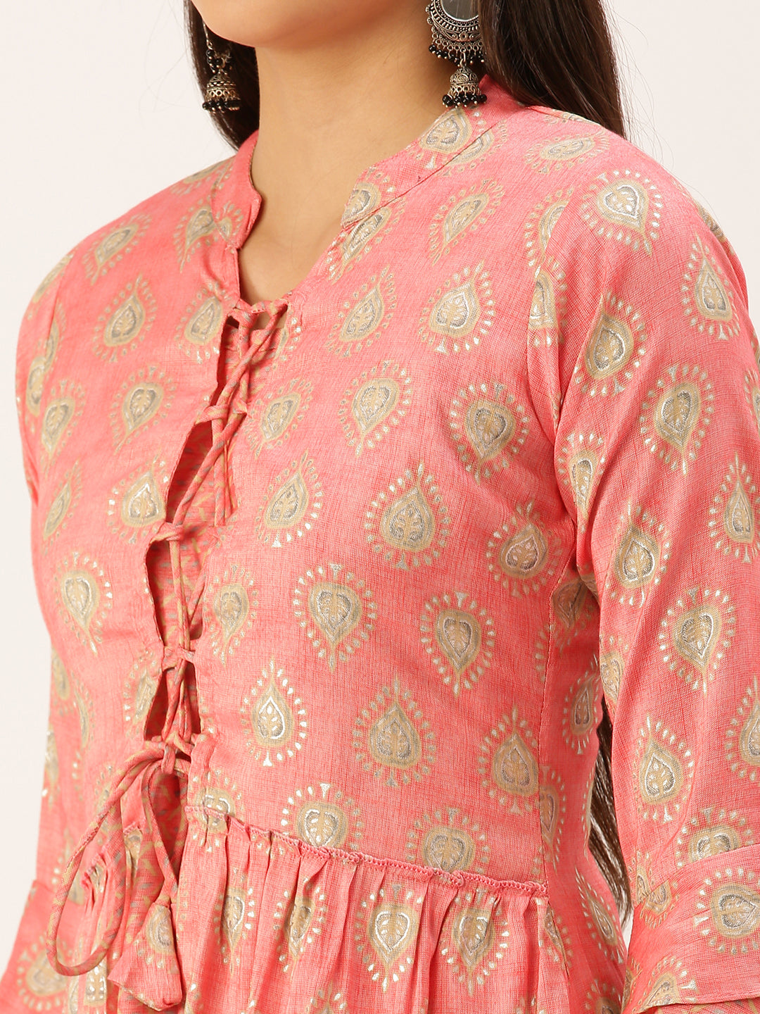 Women's Peach Paisley A-Line Kurta