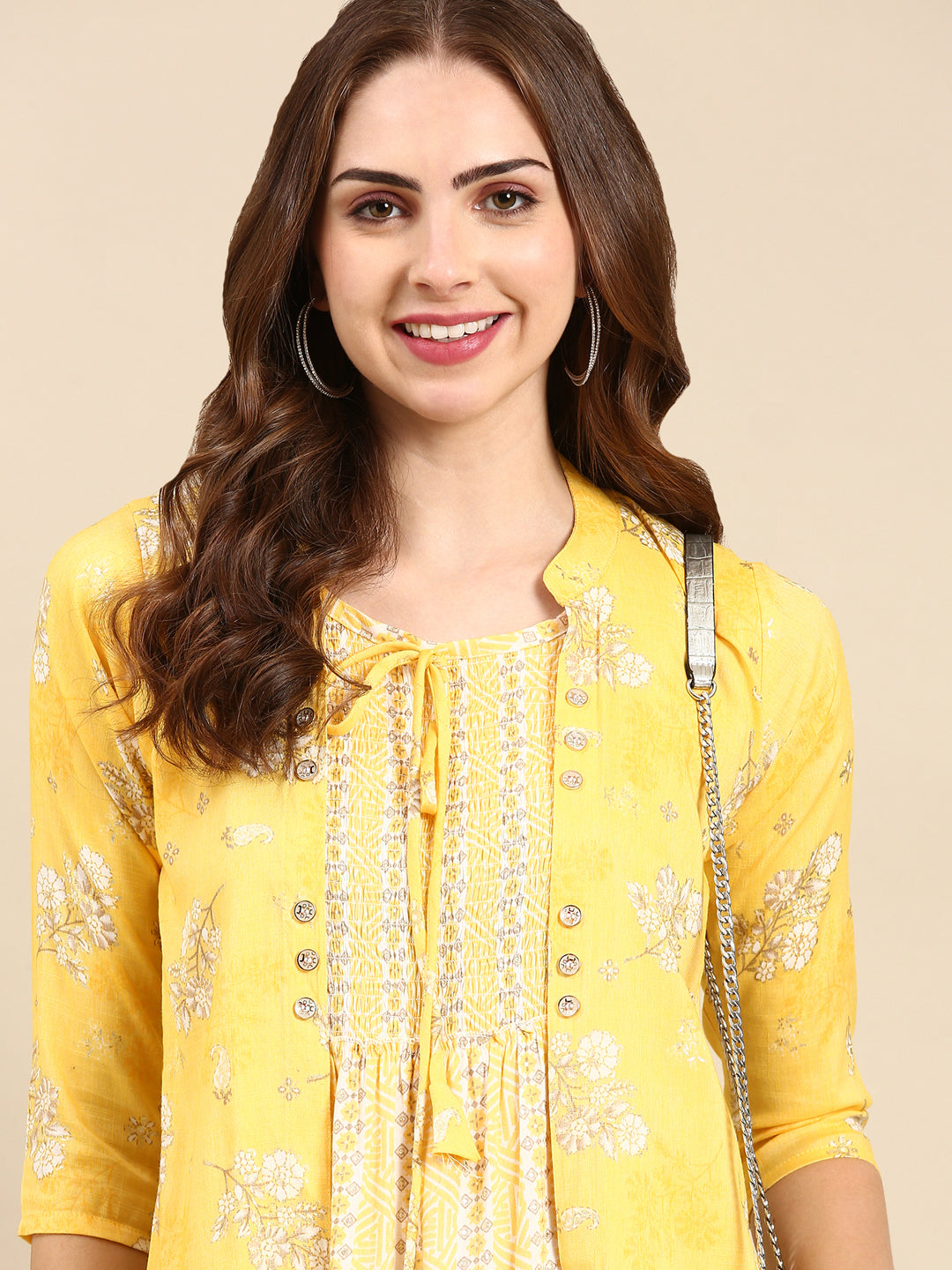 Women's Yellow Printed Anarkali Kurta