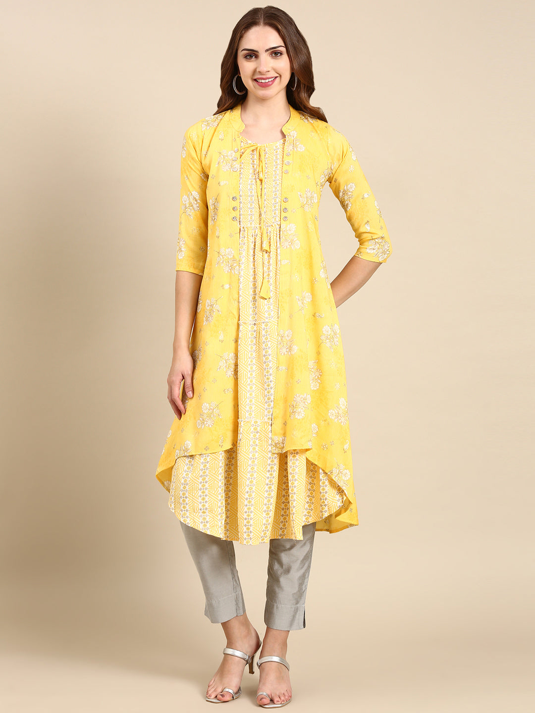 Women's Yellow Printed Anarkali Kurta