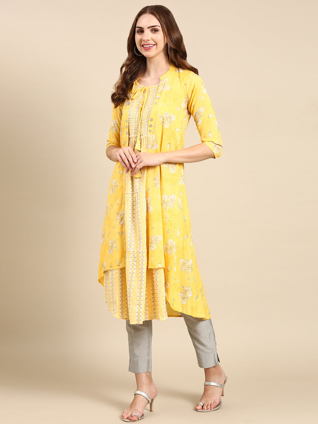 Women's Yellow Printed Anarkali Kurta