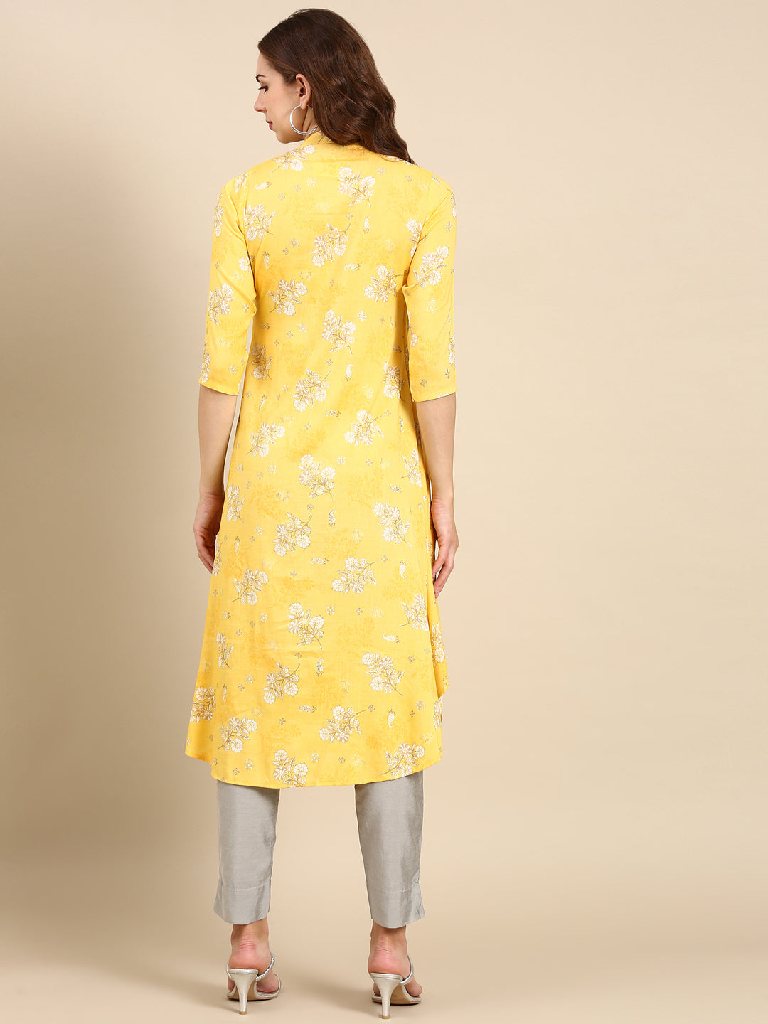 Women's Yellow Printed Anarkali Kurta