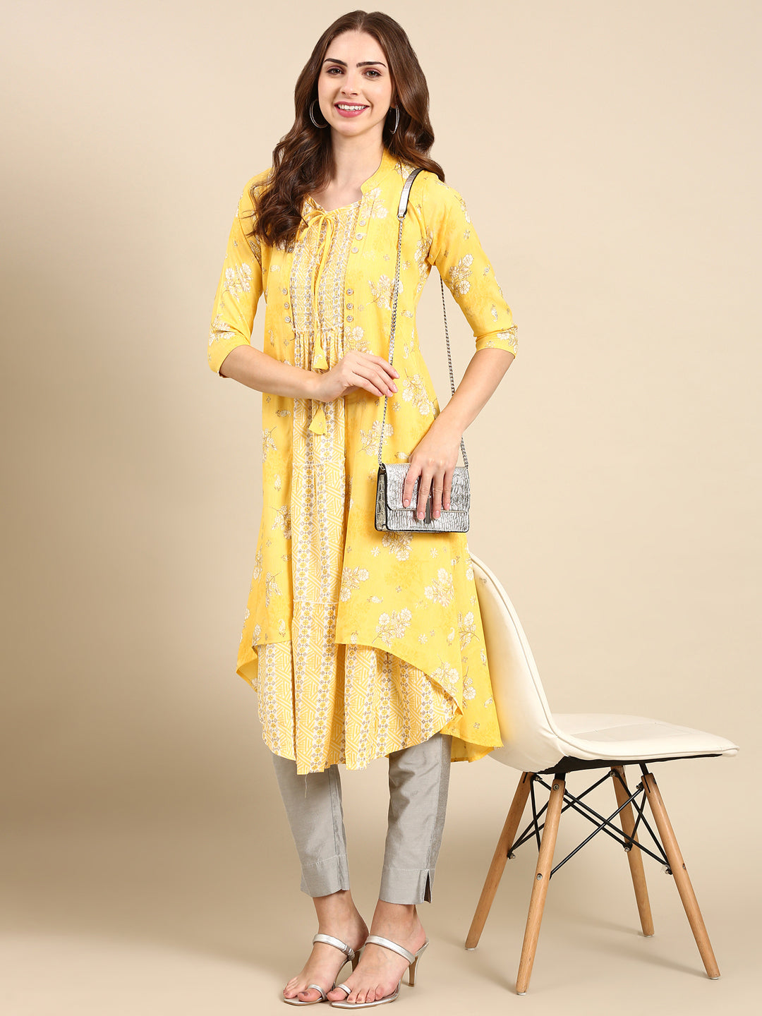 Women's Yellow Printed Anarkali Kurta