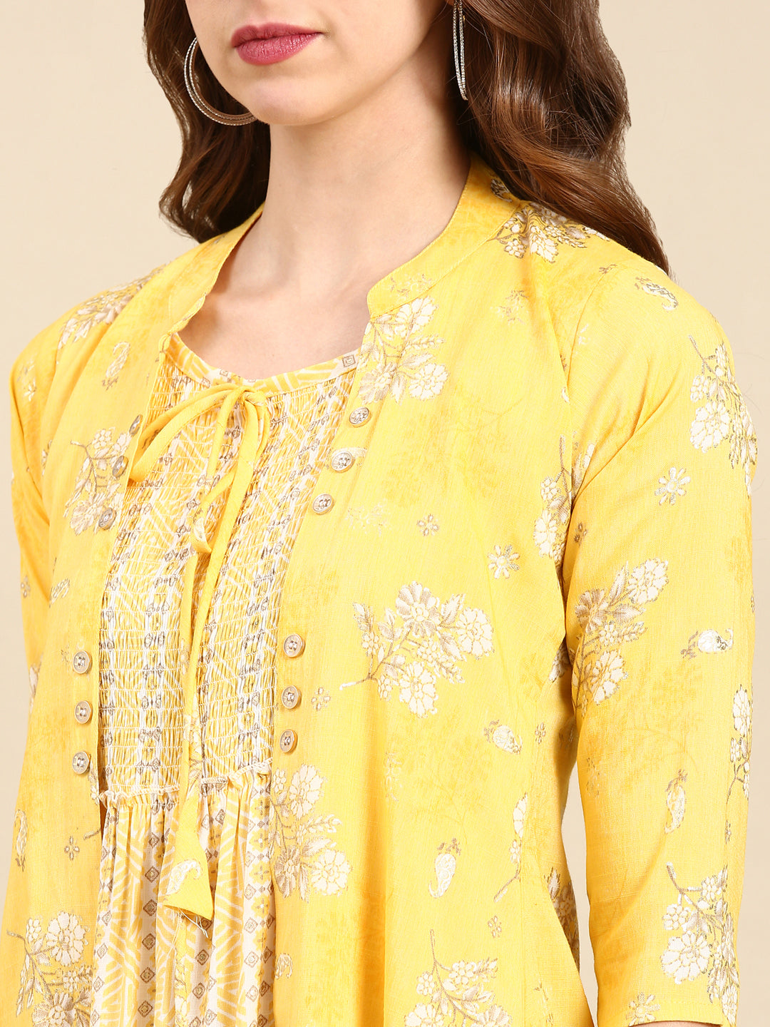 Women's Yellow Printed Anarkali Kurta