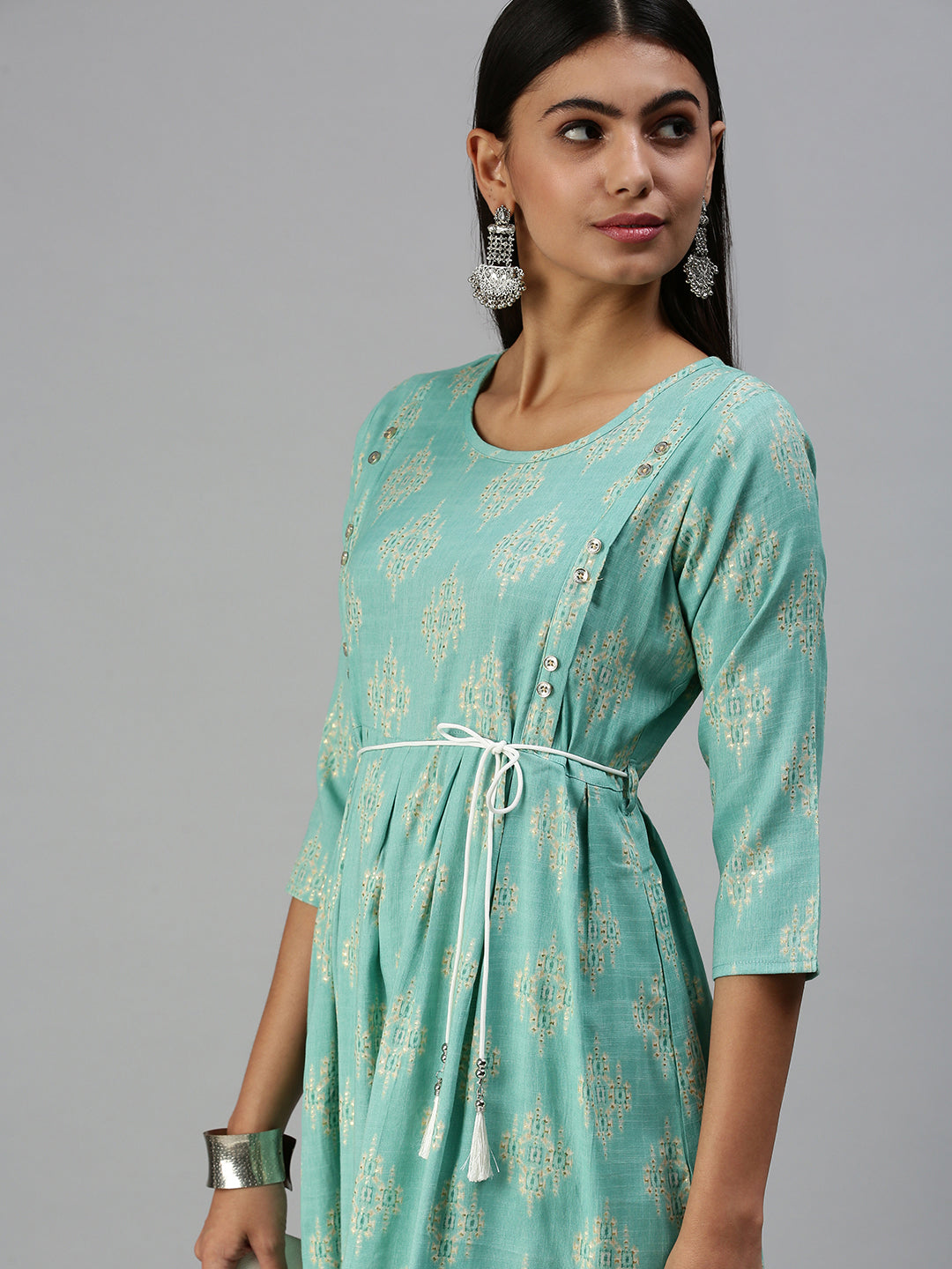 Women's Blue Printed A-Line Kurta