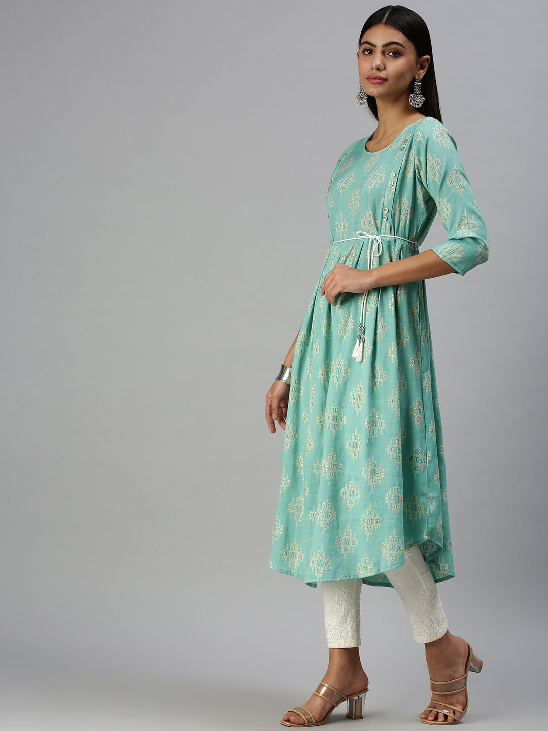 Women's Blue Printed A-Line Kurta