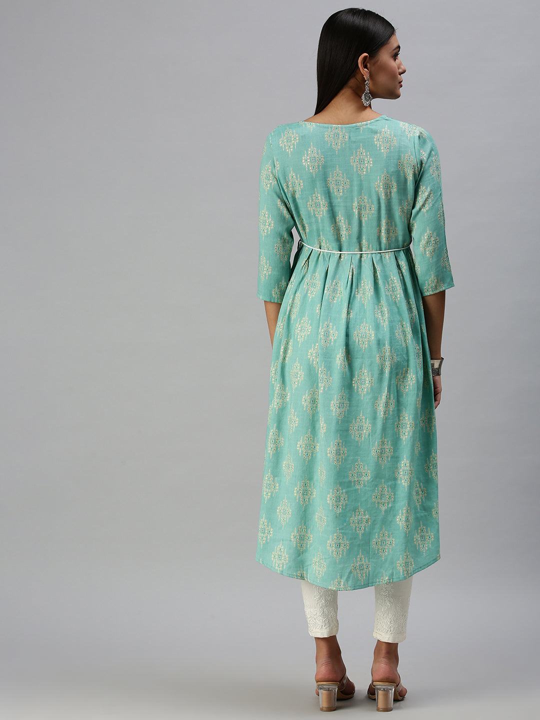 Women's Blue Printed A-Line Kurta