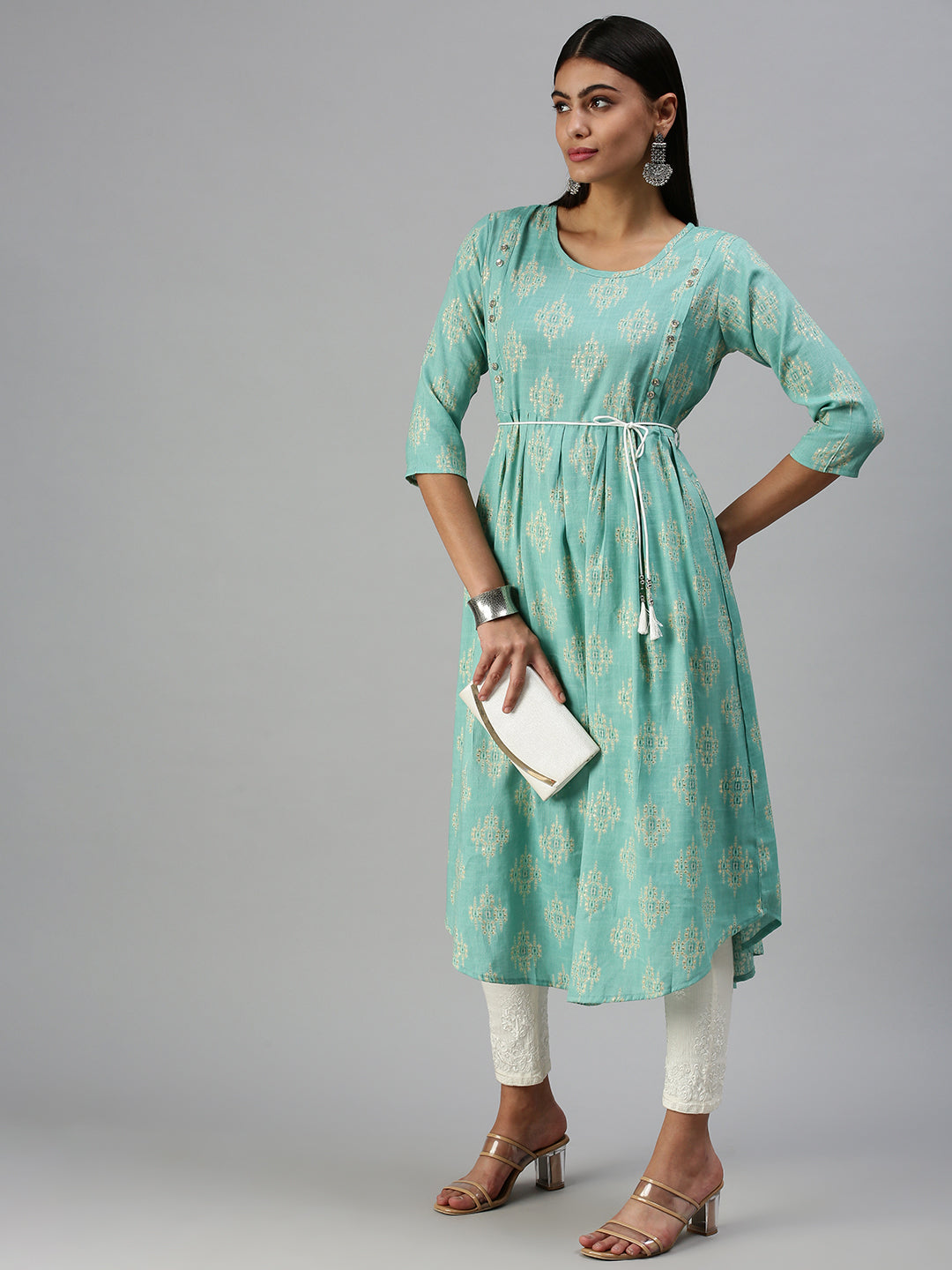 Women's Blue Printed A-Line Kurta